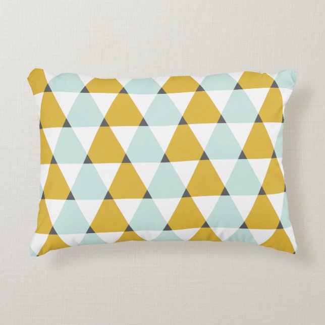 Modern Geometric Mint Yellow Triangles Pattern Decorative Cushion (Front)