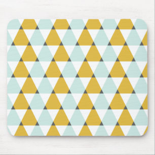 Modern Geometric Mint Yellow Triangles Pattern Mouse Mat