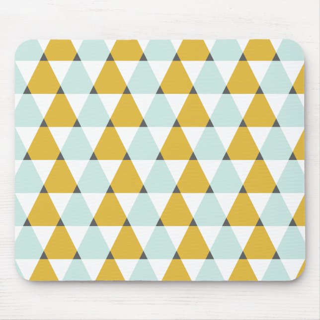 Modern Geometric Mint Yellow Triangles Pattern Mouse Mat (Front)