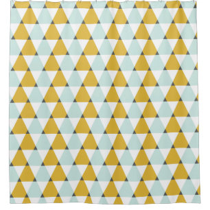 Modern Geometric Mint Yellow Triangles Pattern Shower Curtain