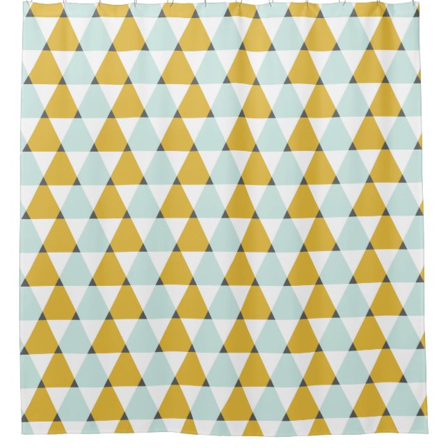 Modern Geometric Mint Yellow Triangles Pattern Shower Curtain (Front)