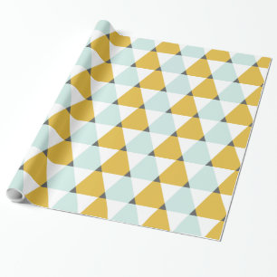 Modern Geometric Mint Yellow Triangles Pattern Wrapping Paper