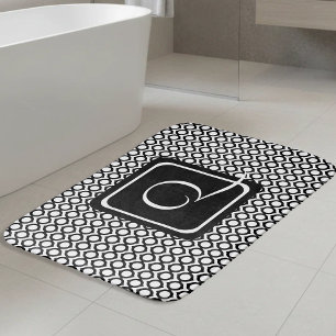 Modern Geometric Monogram Black White Bath Mat