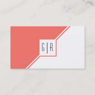 Modern geometric monogram living coral business card