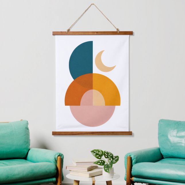 Modern Geometric Moon Abstract Art Hanging Tapestry (Living Room)