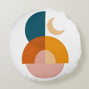 Modern Geometric Moon Abstract Art Print Round Cushion