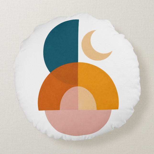 Modern Geometric Moon Abstract Art Print Round Cushion (Back)