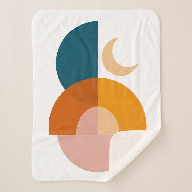 Modern Geometric Moon Abstract Art Sherpa Blanket (Front)