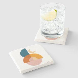 Modern Geometric Moon Abstract Art Stone Coaster