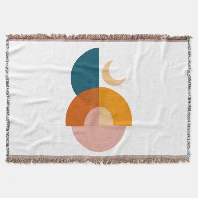Modern Geometric Moon Abstract Art Throw Blanket (Front)
