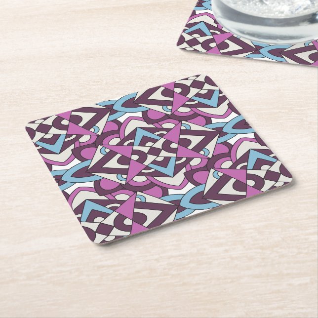 Modern Geometric Mosaic – Abstract Color Pattern Square Paper Coaster (Angled)