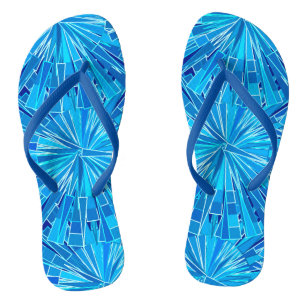 Modern Geometric Mosaic, Cobalt and Sky Blue Flip Flops