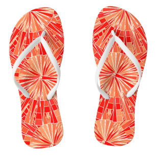 Modern Geometric Mosaic, Coral Orange Flip Flops