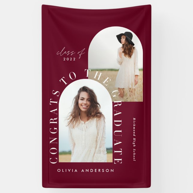 Modern geometric multi photo arch graduation banne banner (Vertical)