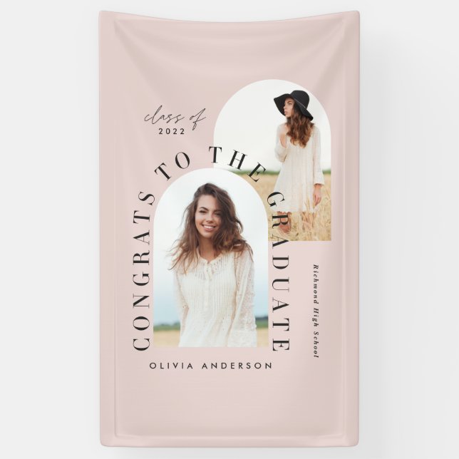 Modern geometric multi photo arch graduation banne banner (Vertical)
