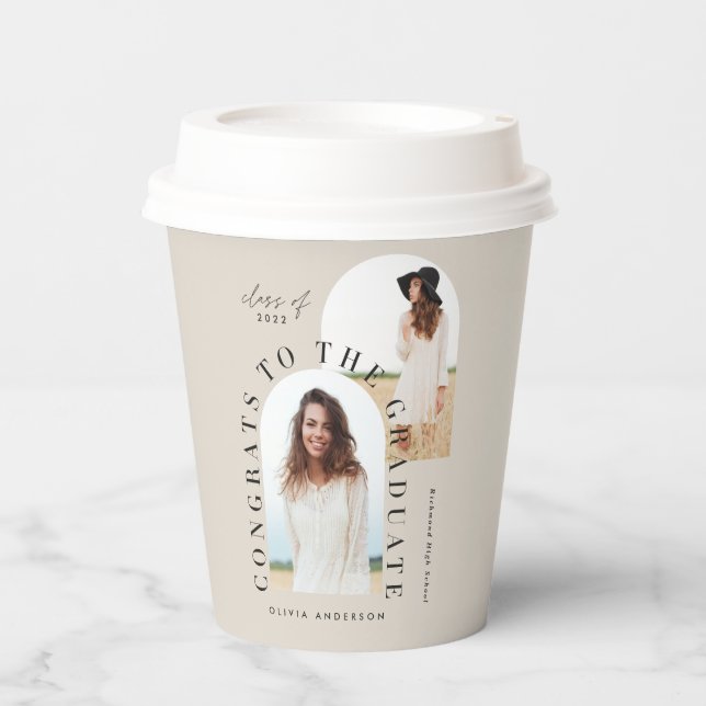 Modern geometric multi photo arch graduation paper cups (Front)