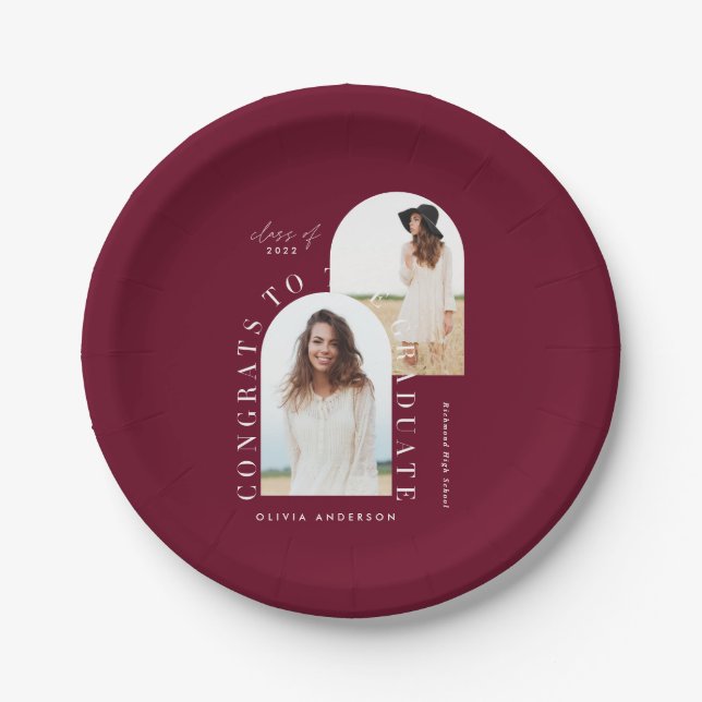 Modern geometric multi photo arch graduation paper paper plate (Front)