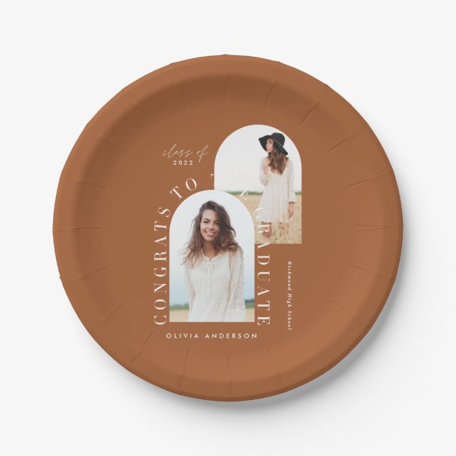 Modern geometric multi photo arch graduation paper paper plate (Front)