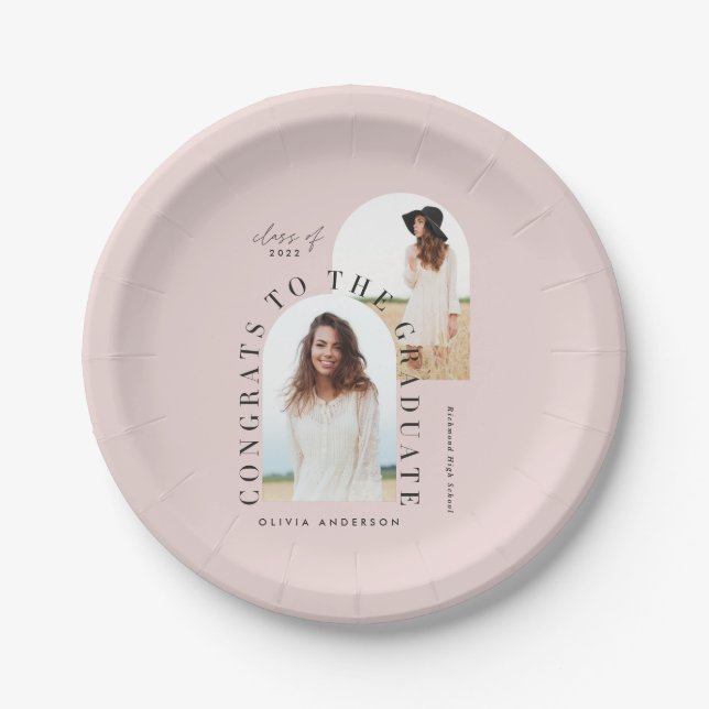Modern geometric multi photo arch graduation paper plate (Front)