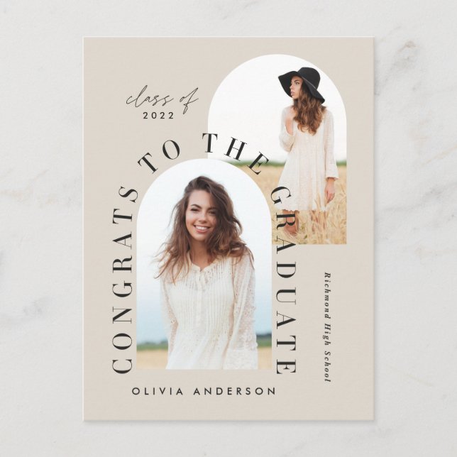 Modern geometric multi photo arch graduation postcard (Front)
