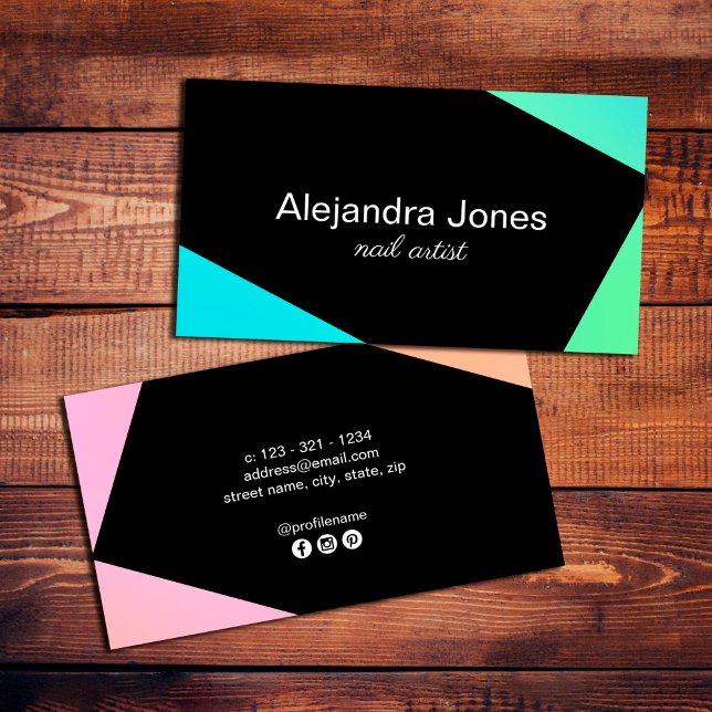 Modern geometric nail artist business card (Creator Uploaded)