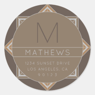 Modern Geometric Name & Monogram   Beige Classic Round Sticker