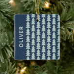 Modern geometric navy blue Christmas tree graphic Ceramic Ornament<br><div class="desc">Modern geometric baby blue and navy Christmas tree bold minimal graphic holiday decor gift mug design.</div>