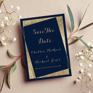 Modern geometric navy blue faux gold Save The Date