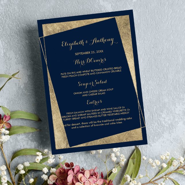 Modern geometric navy blue gold Wedding Menu (Modern geometric navy blue gold Wedding Menu)