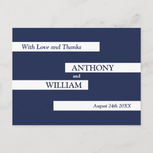Modern Geometric Navy Blue White Wedding Thank You Postcard