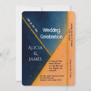 Modern Geometric Navy Coral Wedding  Invitation
