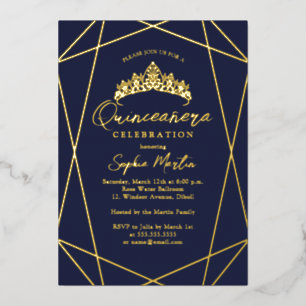 Modern Geometric Navy Gold Quinceanera