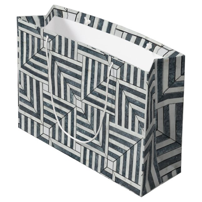 Modern Geometric Navy Stripes  Large Gift Bag (Back Angled)