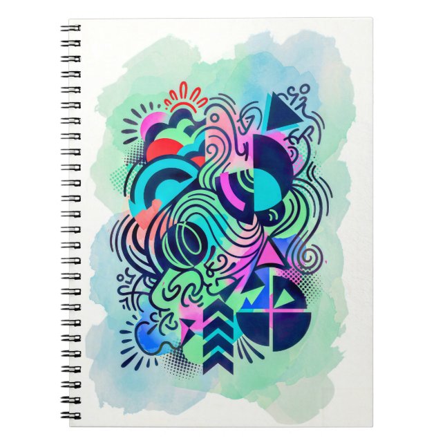 Modern Geometric Neon Watercolor Abstract Art Notebook (Front)