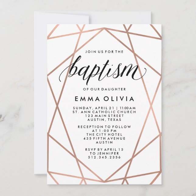 Modern Geometric on White Baptism Invitation (Front)