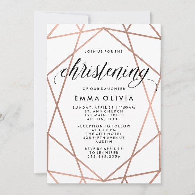 Modern Geometric on White Christening Invitation (Front)