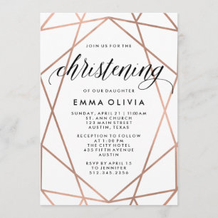 Modern Geometric on White Christening Invitation