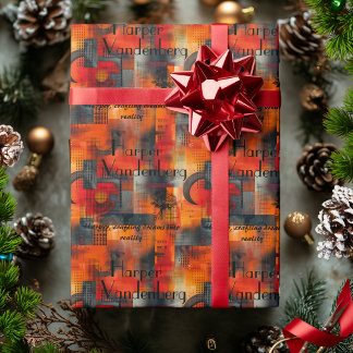 Modern Geometric Orange Hues and Personalised Text Wrapping Paper