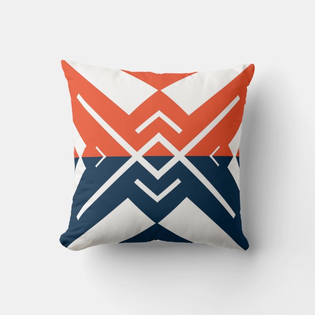 Modern geometric orange navy blue colour block cushion (Front)
