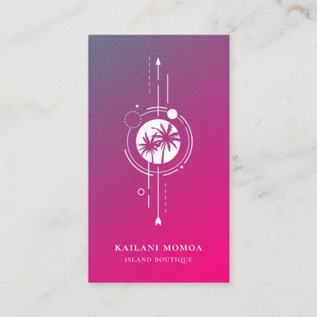 Modern Geometric Palm Tree Beach Logo Business Car Business Card (Front)