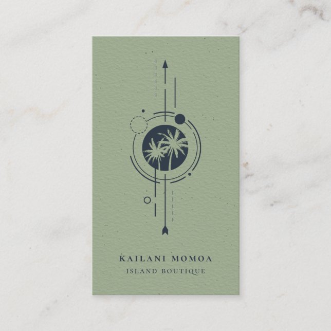 Modern Geometric Palm Tree Beach Logo Business Card (Front)