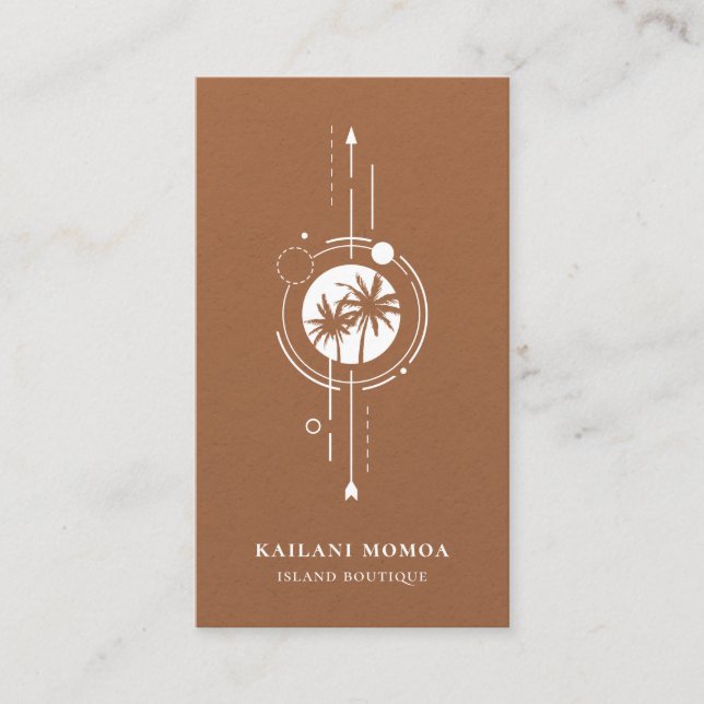 Modern Geometric Palm Tree Beach Logo Business Card (Front)