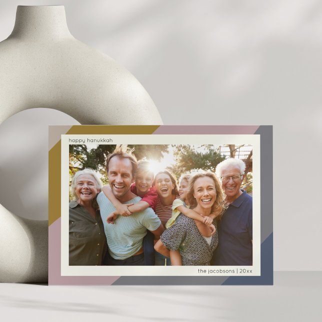 Modern Geometric Pastel Hanukkah Family Photo Holiday Card (Creator Uploaded)
