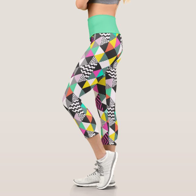 Modern Geometric Patchwork Abstract Triangles Capri Leggings (Left)