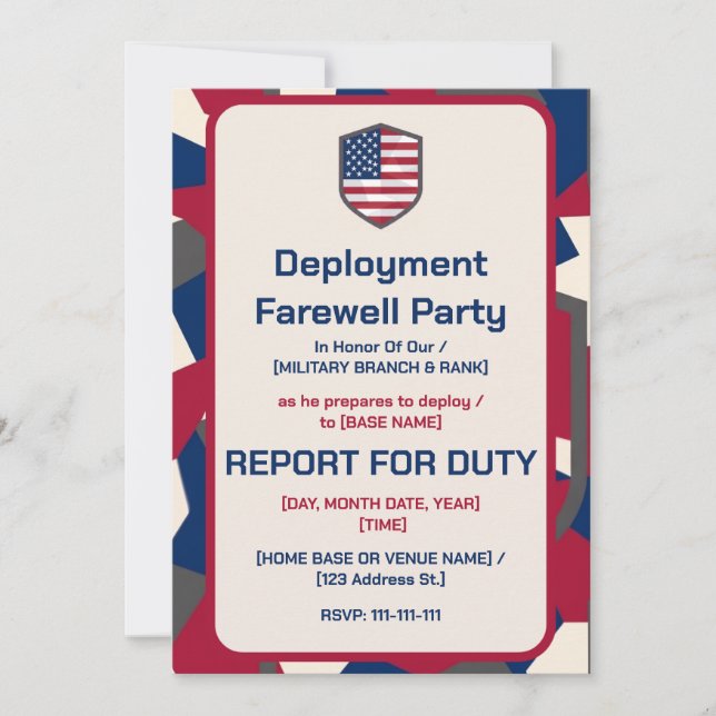 Modern Geometric Patriotic Military Deployment Invitation (Front)