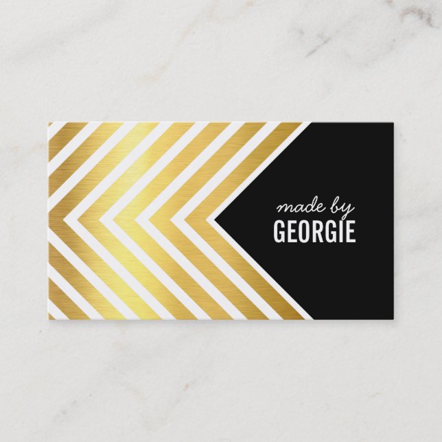 MODERN GEOMETRIC PATTERN arrow black white gold Business Card (Front)