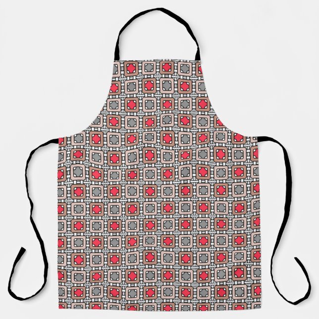 modern geometric pattern art deco grey red, beige  apron (Front)