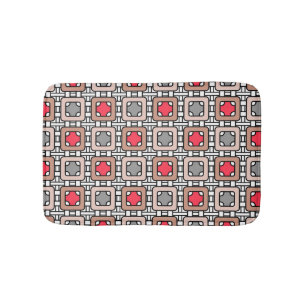 modern geometric pattern art deco grey red, beige  bath mat