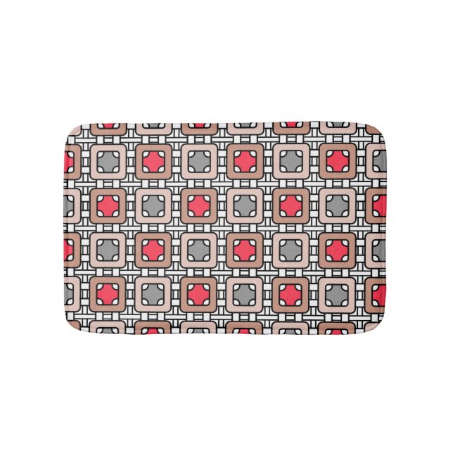 modern geometric pattern art deco grey red, beige  bath mat (Front)