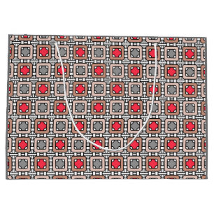modern geometric pattern art deco grey red, beige  large gift bag